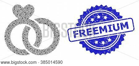 Freemium Grunge Stamp Seal And Vector Recursive Composition Wedding Rings. Blue Stamp Seal Includes 