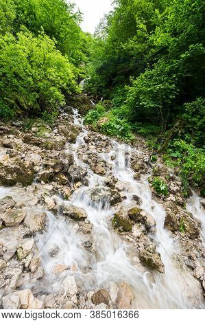 Waterfall In Cherek Gorge In The Caucasus Mountains In Kabardino-balkaria, Russia