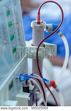 The Specialist Are Checking Continuous Renal Replacement Therapy Equipment And Injection Pump And He
