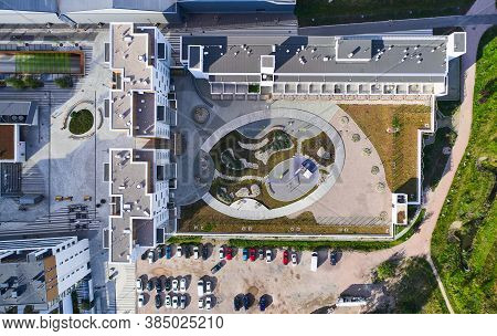 Espoo, Finland - September 11, 2020: Aerial View Of The Public Space On The Roof Of The Multilevel C