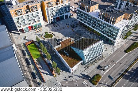 Espoo, Finland - September 11, 2020: Aerial View Of The Urheilupuisto Metro Station And The Brand Ne