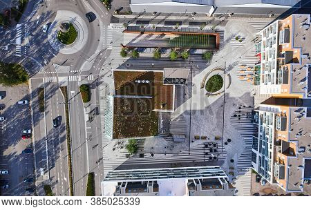 Espoo, Finland - September 11, 2020: Aerial View Of The Urheilupuisto Metro Station And The Brand Ne