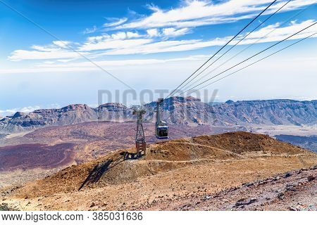 The Blue Cable Car That Takes You To The Top Of The El Teide Volcano On The Island Of Tenerife.