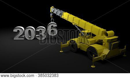 2036 Being Built With A Crane - 3d Rendering Illustration