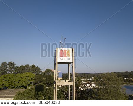 Bauru, Brazil. August 02, 2020: Cement Water Tank At The Sorri Charity Institution. Drone Shot.