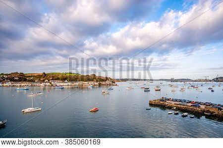 The Falmouth harbour and the Penryn river in Cornwall, England. Flushing, a coastal village, is in the background.