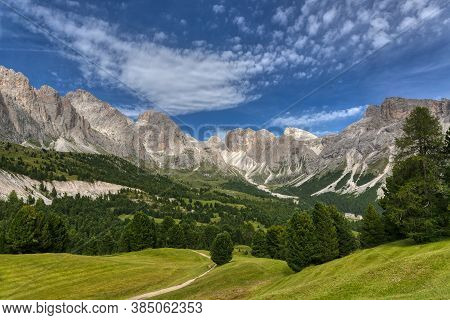 Landscape Of Puez-odle Group In The Dolomites Seen From Col Raiser Near The Little Village Of St.cri