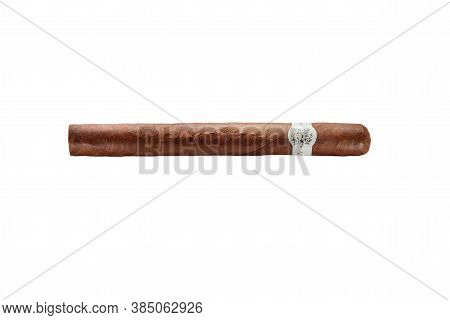 No Logos Or Trademarks!  Self Made Labels! Close Up View Of Nice Robusto Cuban Cigar On White Back F