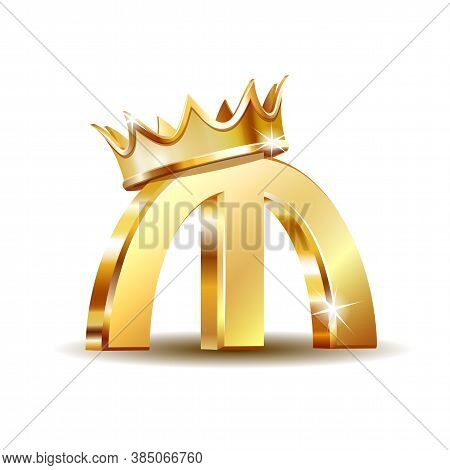 Azerbaijani Manat Currency Symbol With Golden Crown, Golden Money Sign