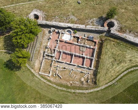 Aerial View Of Ruins Of Ancient Roman City Nicopolis Ad Nestum Near Town Of Garmen, Blagoevgrad Regi