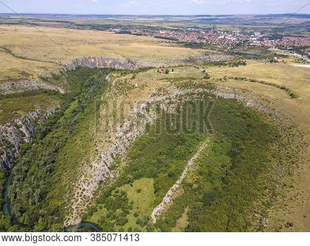 Aerial View Of Iskar Panega Geopark Along The Gold Panega River, Bulgaria
