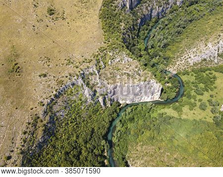 Aerial View Of Iskar Panega Geopark Along The Gold Panega River, Bulgaria