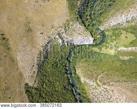 Aerial View Of Iskar Panega Geopark Along The Gold Panega River, Bulgaria