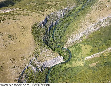 Aerial View Of Iskar Panega Geopark Along The Gold Panega River, Bulgaria