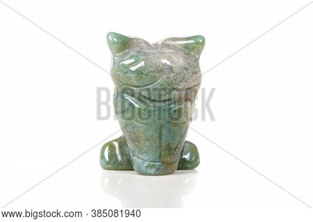 Macro Mineral Stone Owl From Moss Agate