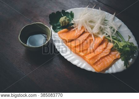 Japanese Food Sashimi Salmon In Japan Restaurant