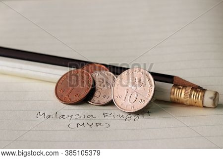 Ten Sen Malaysia Ringgit Coin On Reverse , Line Image Of Hibiscus Rosa-sinensis And Five Sen With Tw