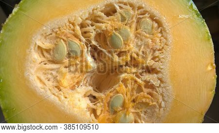 Closeup View Of Raw Vegetable Half Cut Pumpkin A Cultivar Of Winter Squash