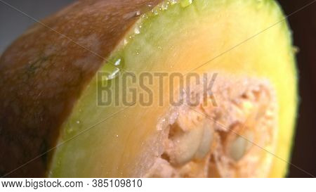 Closeup View Of Raw Vegetable Half Cut Pumpkin A Cultivar Of Winter Squash
