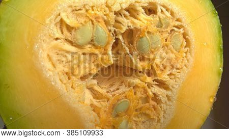 Closeup View Of Raw Vegetable Half Cut Pumpkin A Cultivar Of Winter Squash