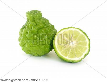 Bergamot Fruit With Cut In Half An Isolated On White Background.cilpping Path