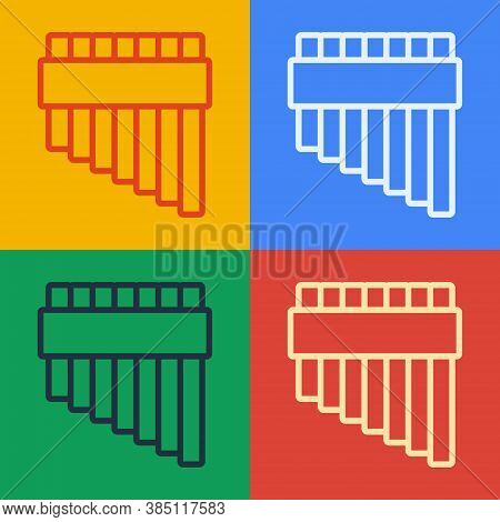 Pop Art Line Pan Flute Icon Isolated On Color Background. Traditional Peruvian Musical Instrument. Z
