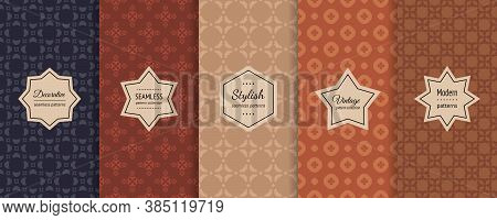 Vector Seamless Patterns Collection. Retro Geometric Backgrounds With Elegant Stickers. Set Of Abstr