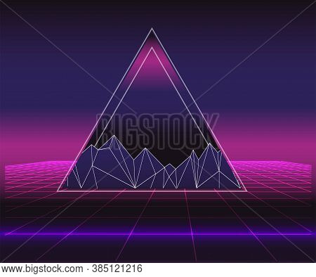 Retro Future, Slogan Give Me Back 80's, Futuristic Landscape, Mountains. Sci-fi Background. 80S Part