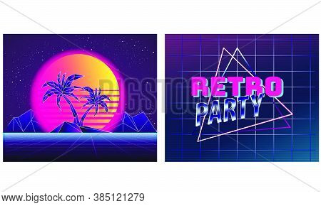 Retro Future, Slogan Give Me Back 80's, Futuristic Landscape, Mountains. Sci-fi Background. 80S Part