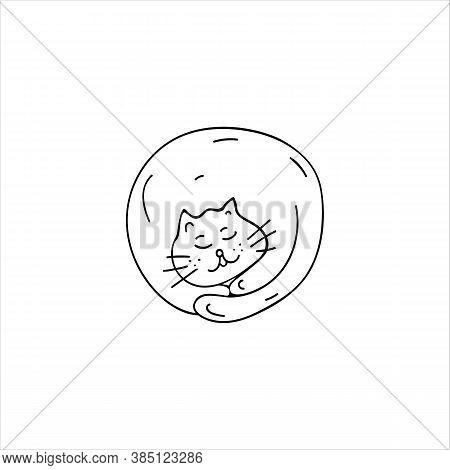 Sleeping Funny Cat. Cute Sketch Animal. Doodle Element. Simple Hand Drawn Vector Sketch Illustration