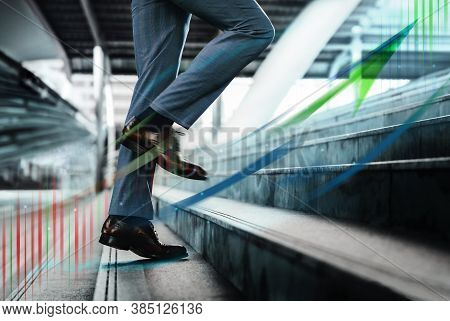Motion Image. Business Growth, Motivation And Leadership Concept. Low Section Of Businessman Walking