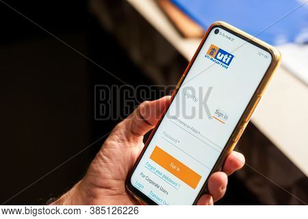Kolkata, West Bengal, India, September 13, 2020 : Uti Mutual Fund Ipo Background. Man Holding A Smar