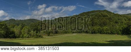 Green Meadow And Forest Near Osadne Village In Valley Of River Udava