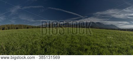 Panorama View For Hills In Vysoke Tatry Mountains In Slovakia In Summer Sunny Day