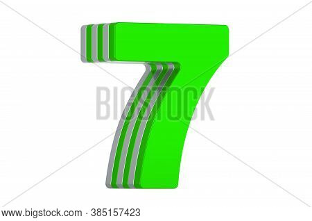 Green Number 7, Layered Font. 3d Rendering Isolated On White Background