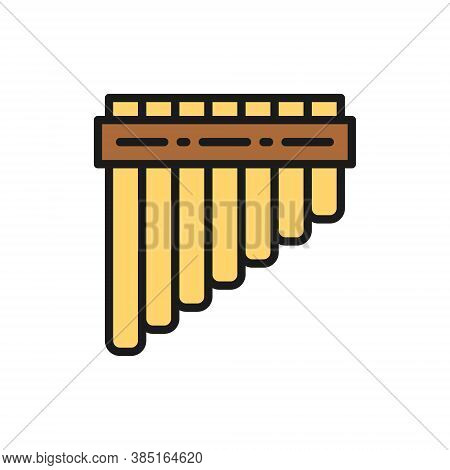 Pan Pipes, Bamboo Peruvian Flute Flat Color Line Icon.