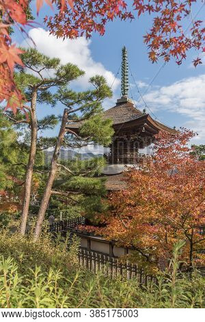 Pagoda Of Jojakko-ji Temple, Kyoto, Japan In Autumn Season