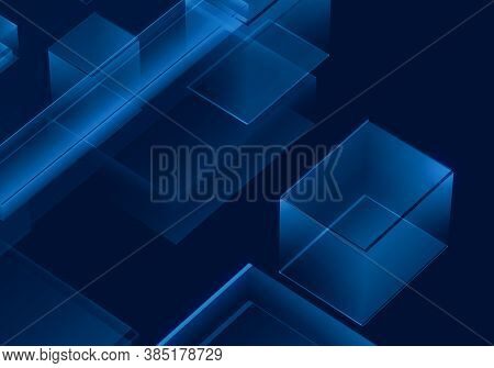 Cyber Blue Isometric Neon City Virtual Reality Background. Abstract Technology Innovation Future Dig