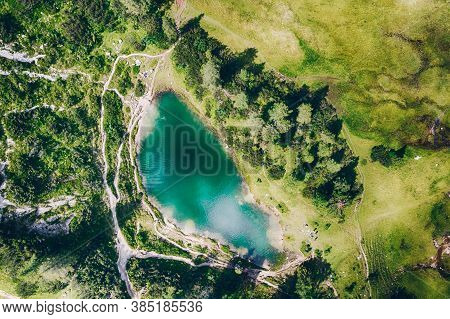 Märchensee At The Tauplitzalm. Aerial View Of An Idyllic Lake In The European Alps.