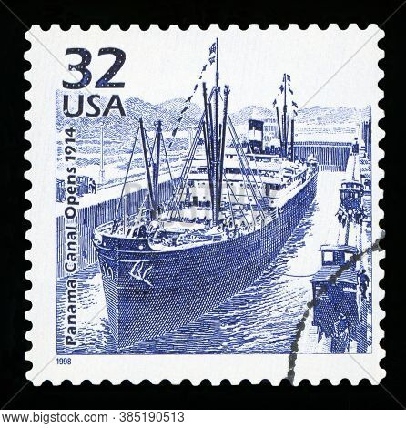 United States Of America - Circa 1998: A Postage Stamp Printed In Usa Commemorative Of The Panama Ca