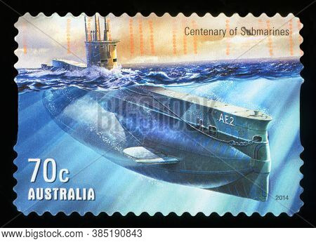 Australia - Circa 2014: A Stamp Printed In Australia Shows The Centenary Of Submarines, Circa 2014.