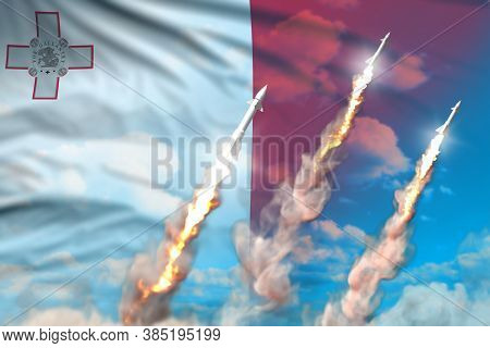 Malta Ballistic Warhead Launch - Modern Strategic Nuclear Rocket Weapons Concept On Blue Sky Backgro
