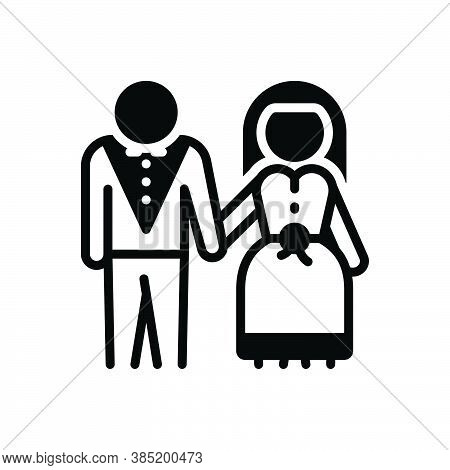 Black Solid Icon For Marry Make-a-match Wedding Pair-off Couple Dyad Wed Bride Groom Marriage