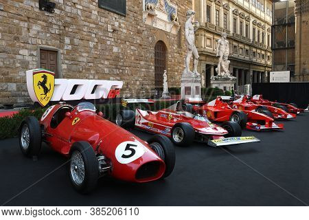 Florence, September 2020: Historic Ferrari F1 Cars On Display During The Ferrari 1000 Gp Show In Pia