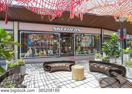 Samut Prakan, Thailand - July 28, 2020: Skechers Shop In Siam Premium Outlets Bangkok. Skechers Is A