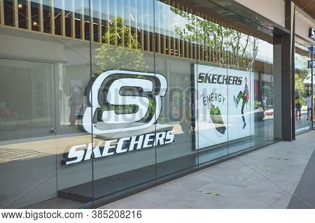 Samut Prakan, Thailand - July 28, 2020: Skechers Shop In Siam Premium Outlets Bangkok. Skechers Is A