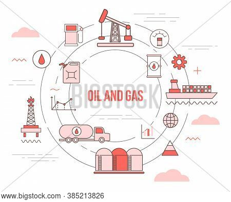 Oil And Gas Industry Business Concept With Icon Set Template Banner With Modern Orange Color Style