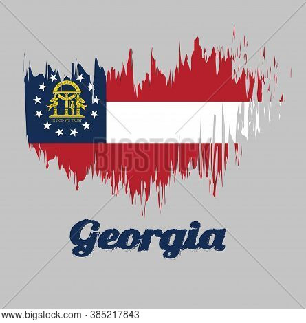 Brush Style Color Flag Of Georgia, Three Stripes Consisting Of Red, White, Red. A Blue Canton Contai
