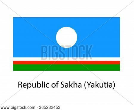 Sakha Republic Flag On The Flagpole. Official Colors And Proportion Correctly. Waving Of Sakha Repub