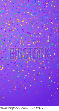 Festive Juicy Confetti. Celebration Stars. Festive Confetti On Violet Background. Grand Festive Over